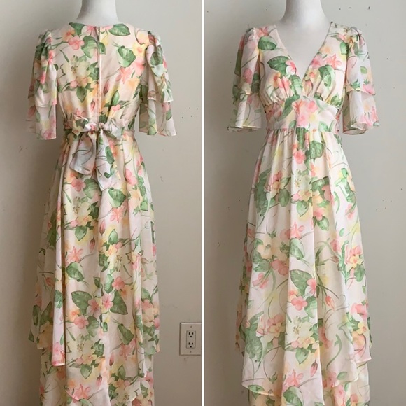 Vintage Dresses & Skirts - 50% OFF Vintage Floral Print Empire Maxi Dress